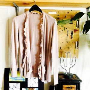 Loft Open-Front Sweater with Ruffle Detail